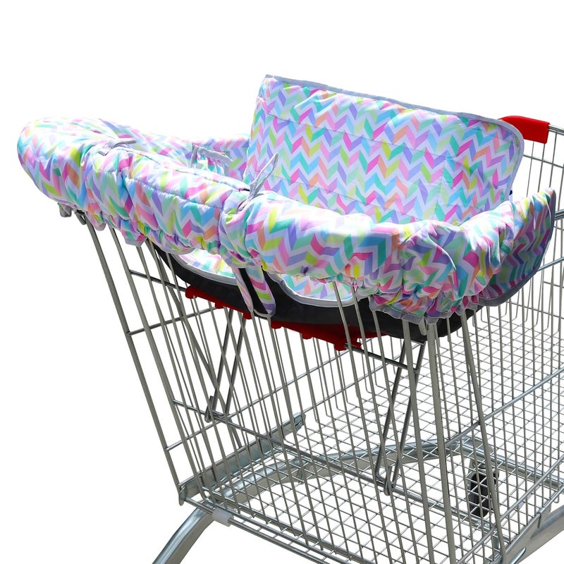 Gowraps 2-in-1 Shopping Cart and High Chair Cover-Grocery Cart Cover for Babies Toddlers Infants Resturant Highchair Cover-Padded Folds to Portable Pouch for Baby Boy Girl (Geometry) - Image 2